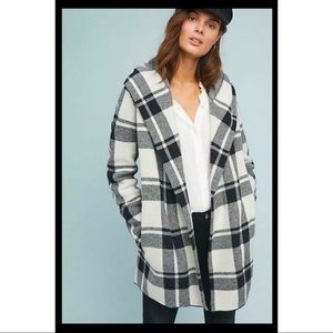 NWT Anthropologie Hooded Plaid Sweater Coat XS